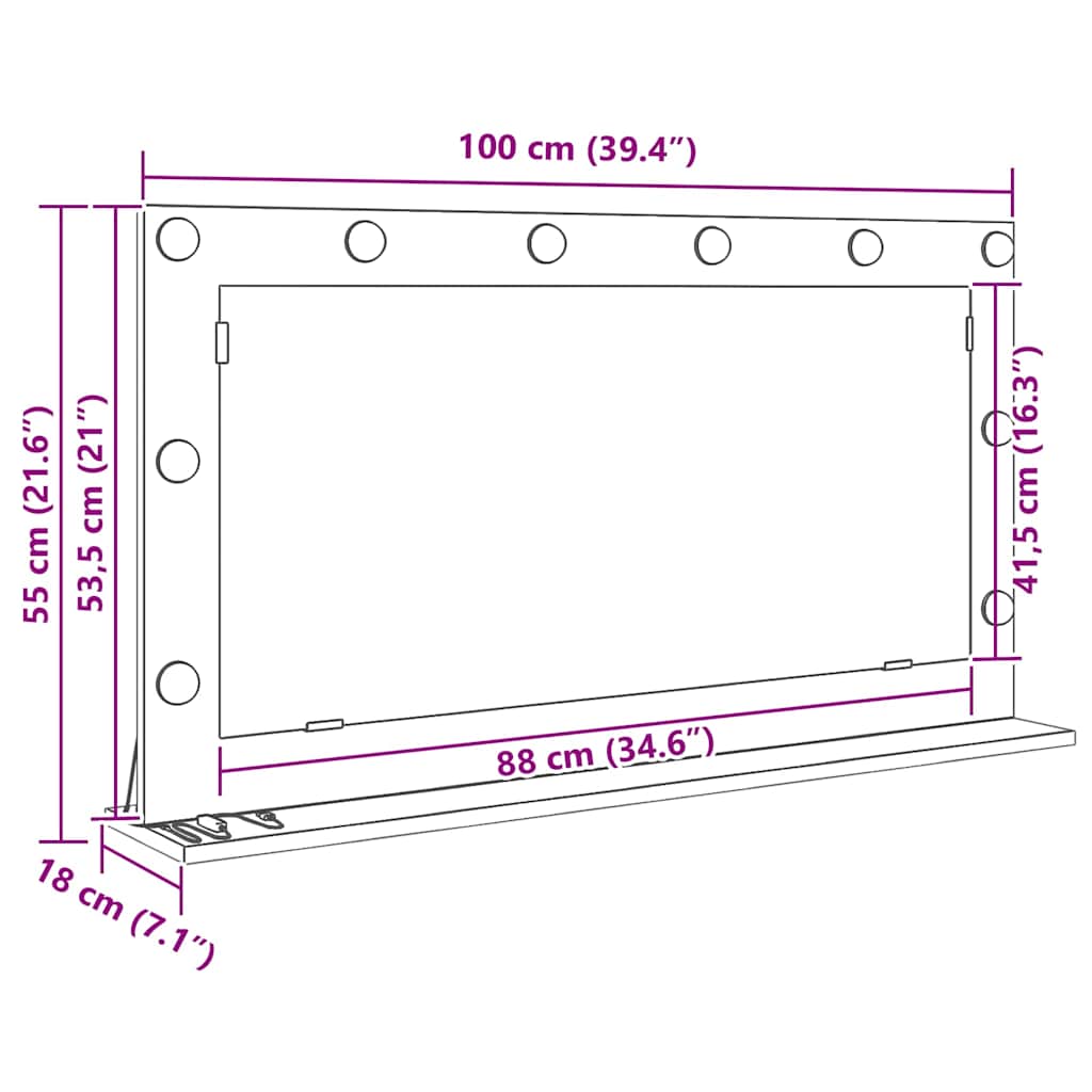 Vanity Mirror White 100 x 55 x 18 cm Glass and Engineered wood