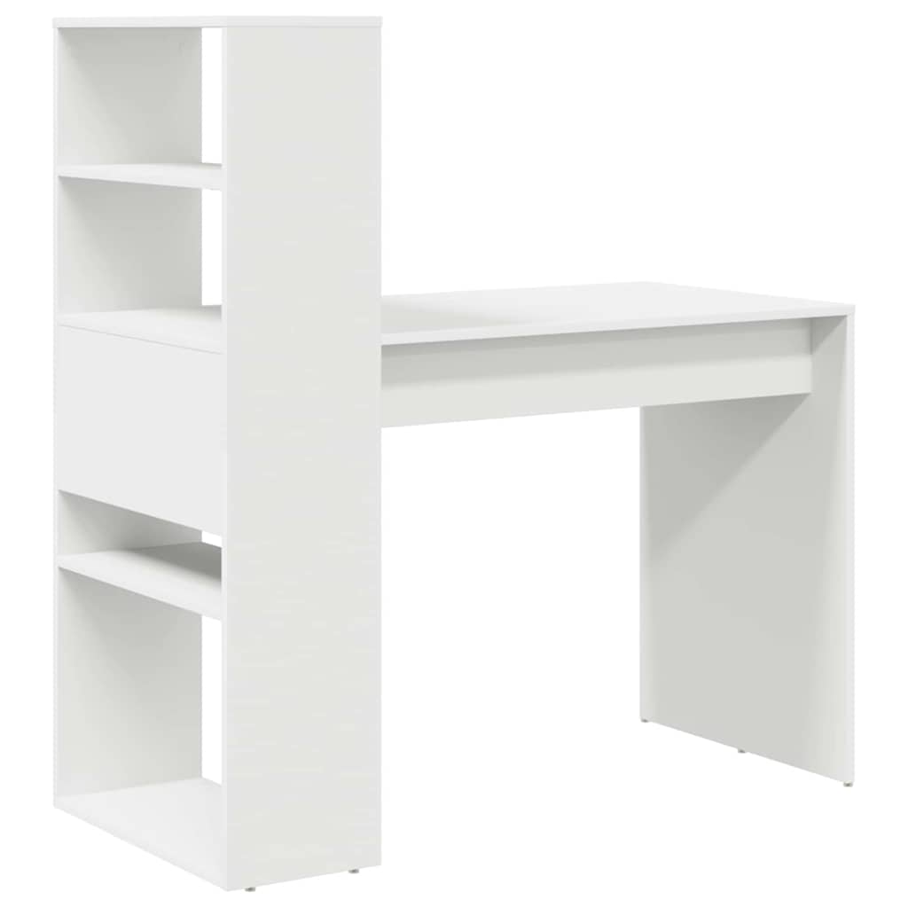 Desk with Shelf White 113 x 54 x 120 cm Engineered Wood