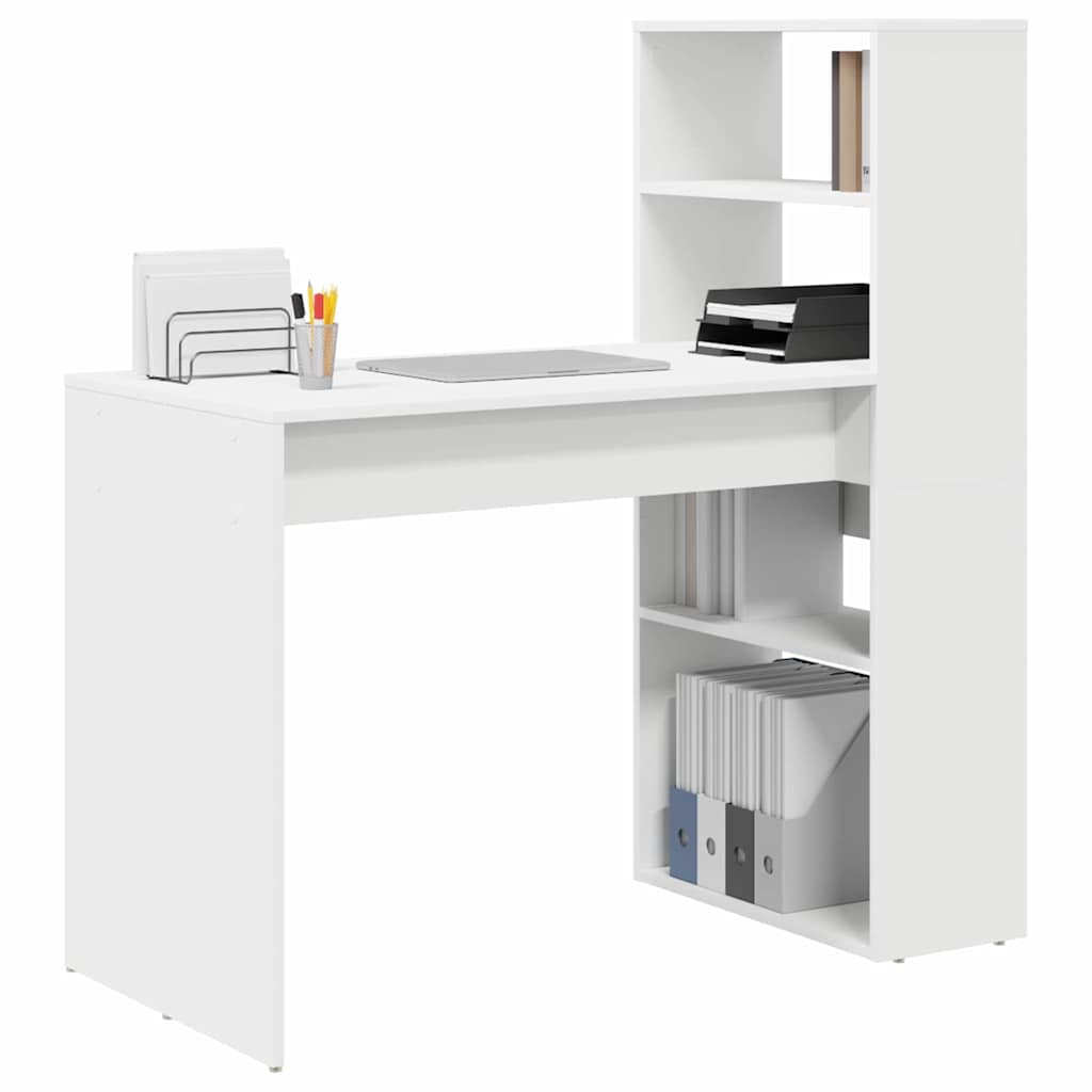 Desk with Shelf White 113 x 54 x 120 cm Engineered Wood