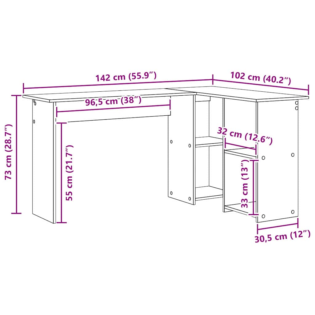 Desk with Shelf White 142 x 102 x 73 cm Engineered wood