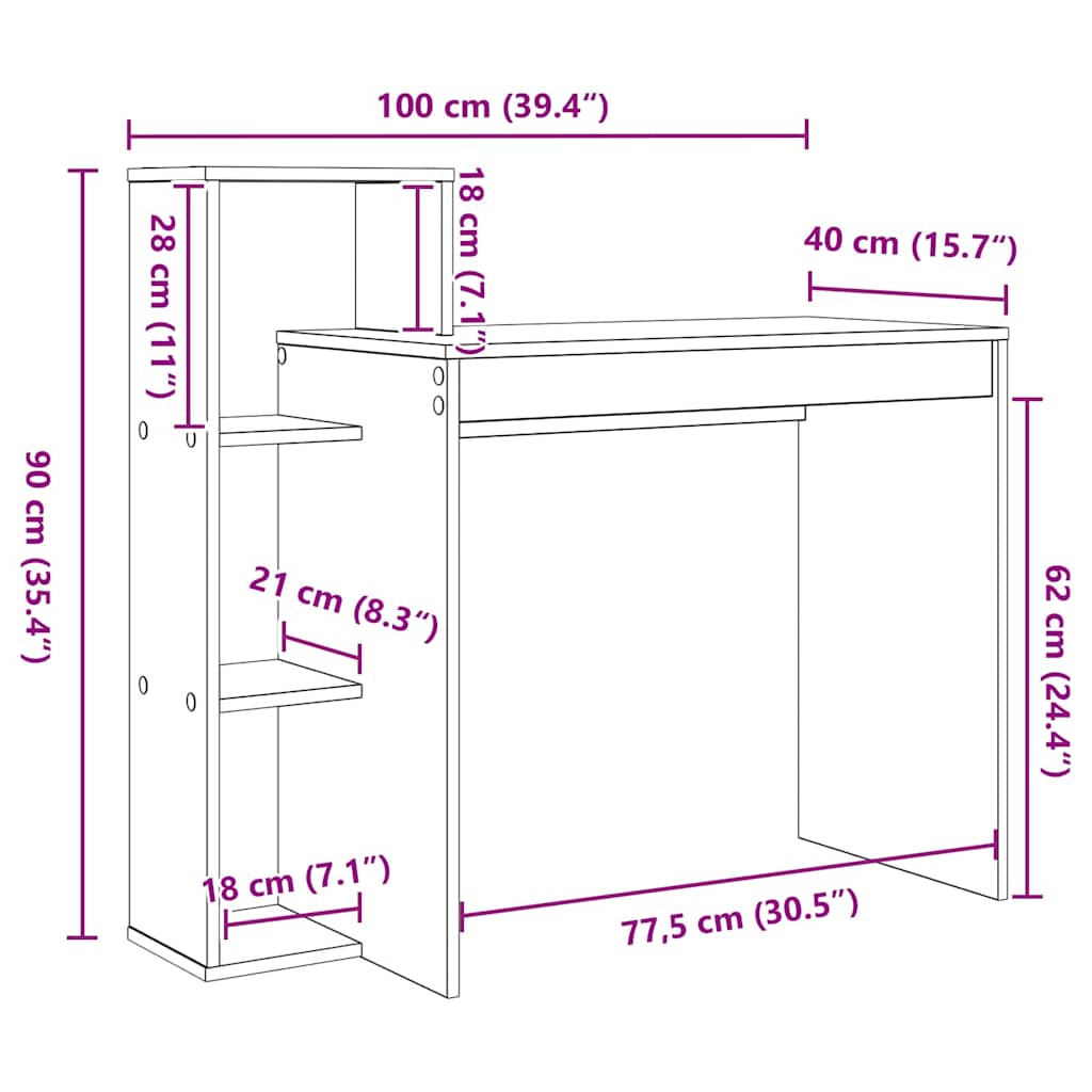 Desk with Shelf White 100 x 40 x 90 cm Engineered wood
