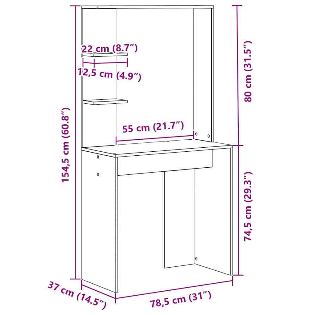 Desk with Shelf White 78.5 x 37 x 154.5 cm Engineered wood