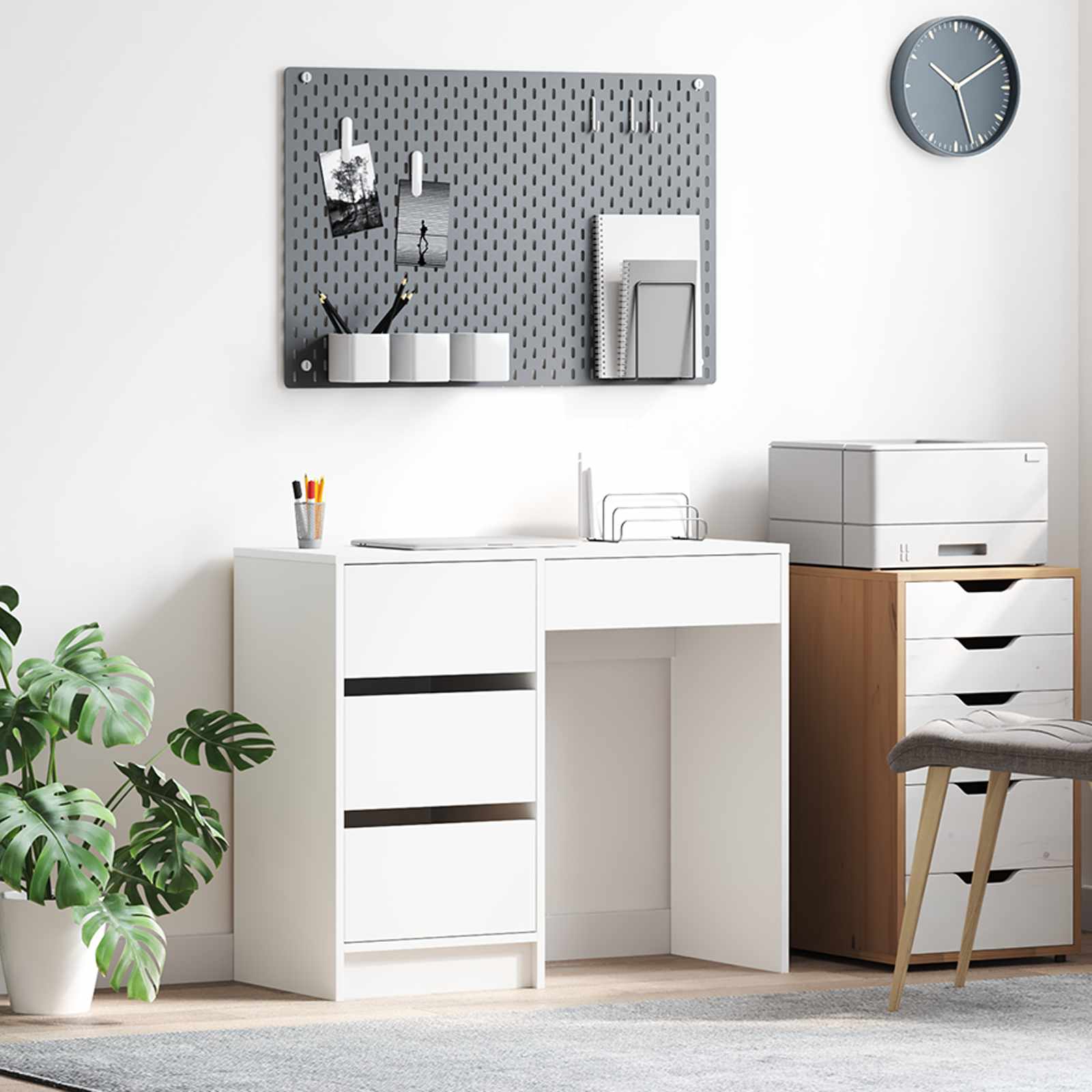 Desk White Engineered Wood 90 x 37.5 x 75 cm