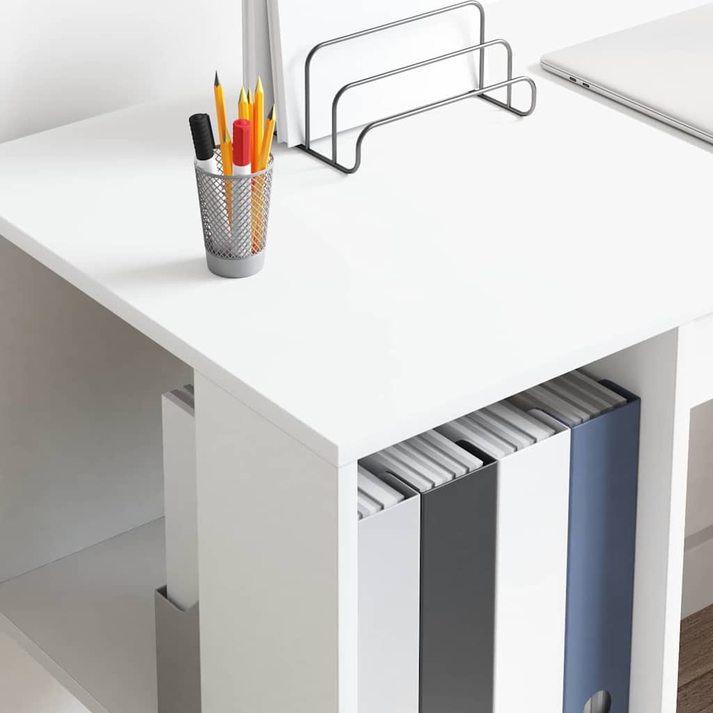 Desk with Storage White 130 x 50.5 x 75 cm Engineered Wood