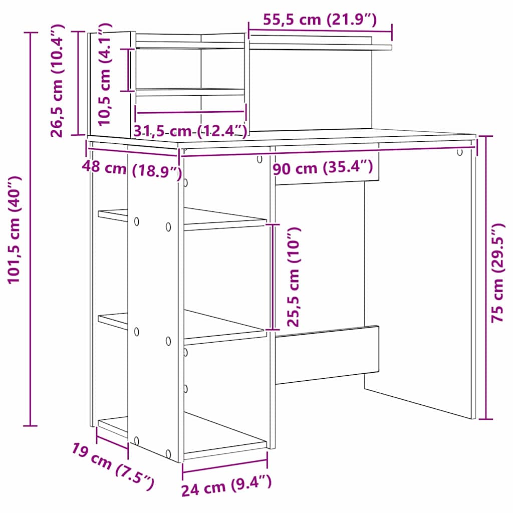 Desk with Shelf White 90 x 48 x 101,5 cm Engineered Wood