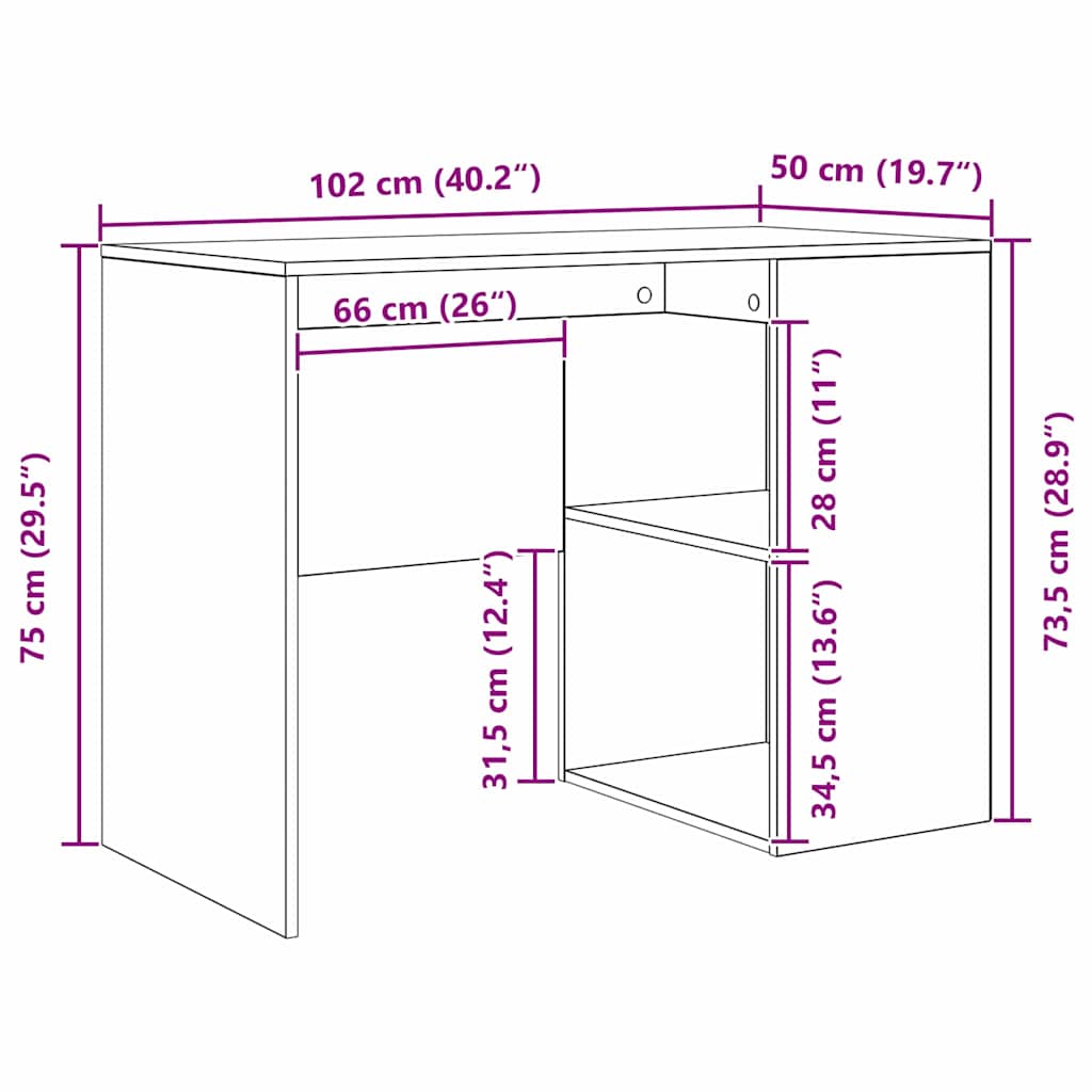 Desk with Shelf White 102 x 50 x 75 cm Engineered Wood