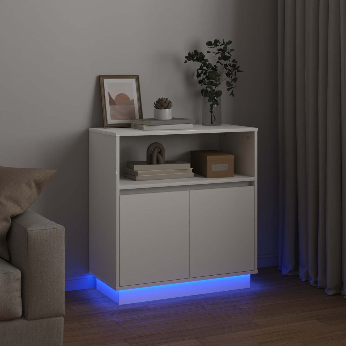 LED Sideboard White 71 x 34,5 x 75 cm Engineered Wood