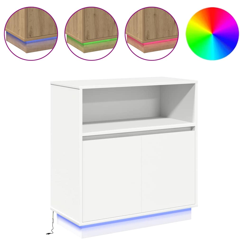 Sideboard with LED White 71 x 34.5 x 75 cm Engineered wood