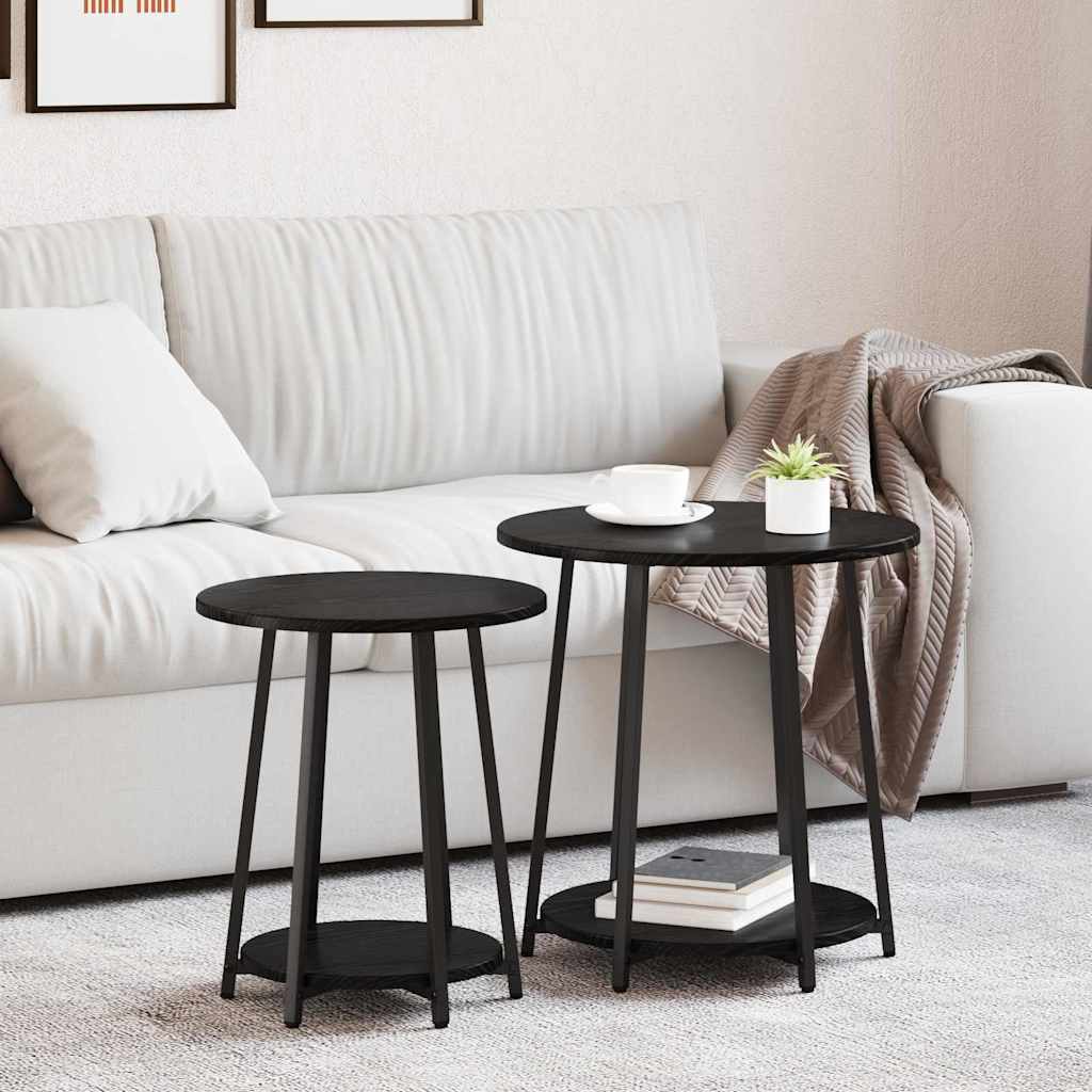 Side Table Set with Shelf 2 pcs Black Oak