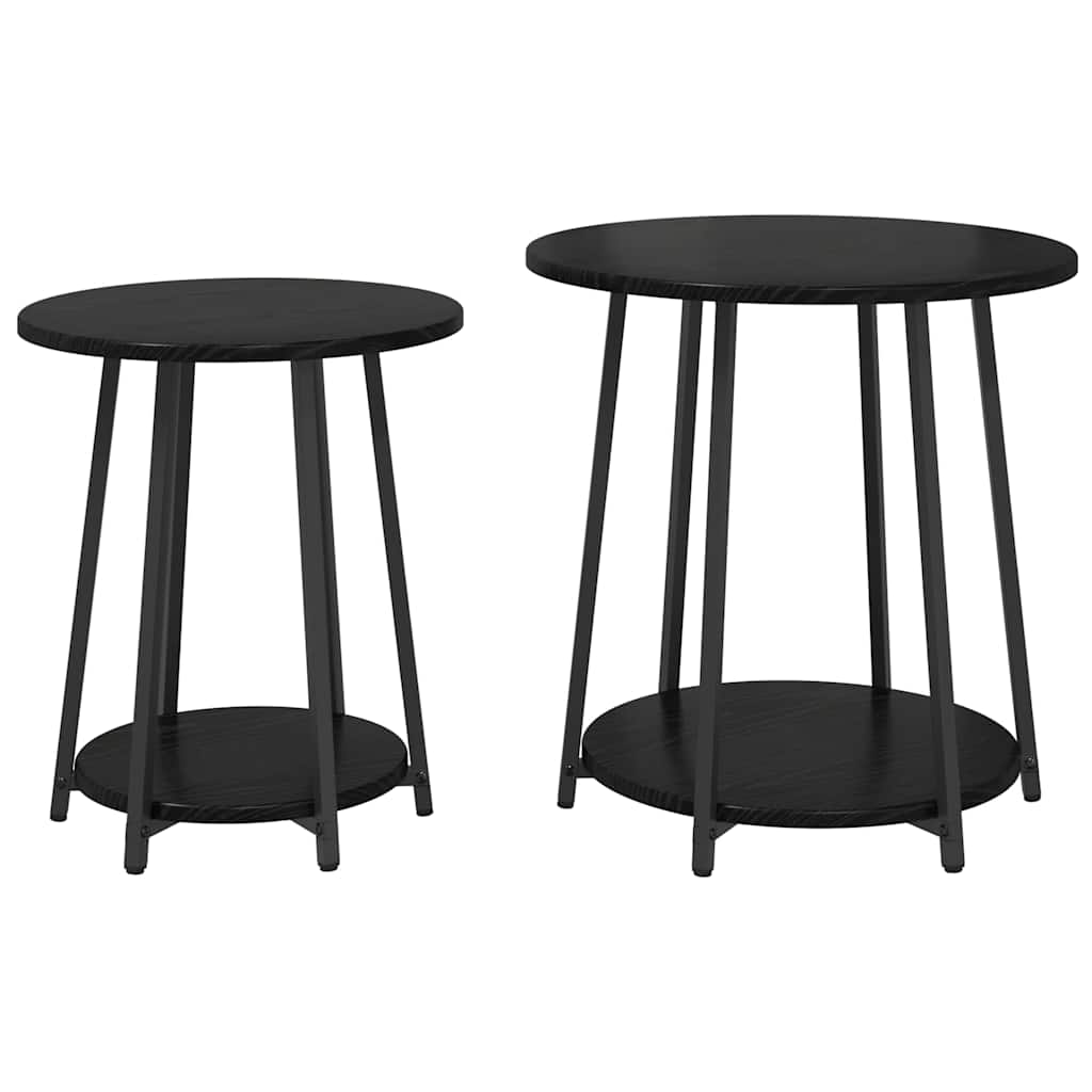 Side Table Set with Shelf 2 pcs Black Oak