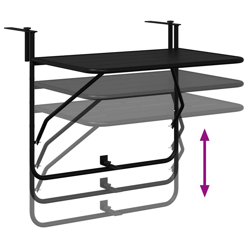 Hanging Balcony Table Folding Black 60 x 39 x 65 cm Steel