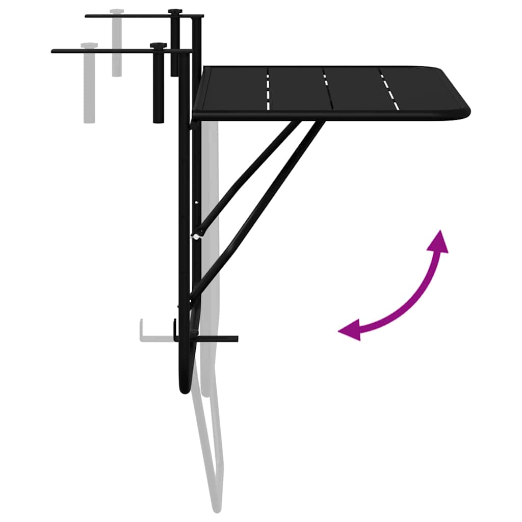 Hanging Balcony Table Folding Black 60 x 39 x 65 cm Steel