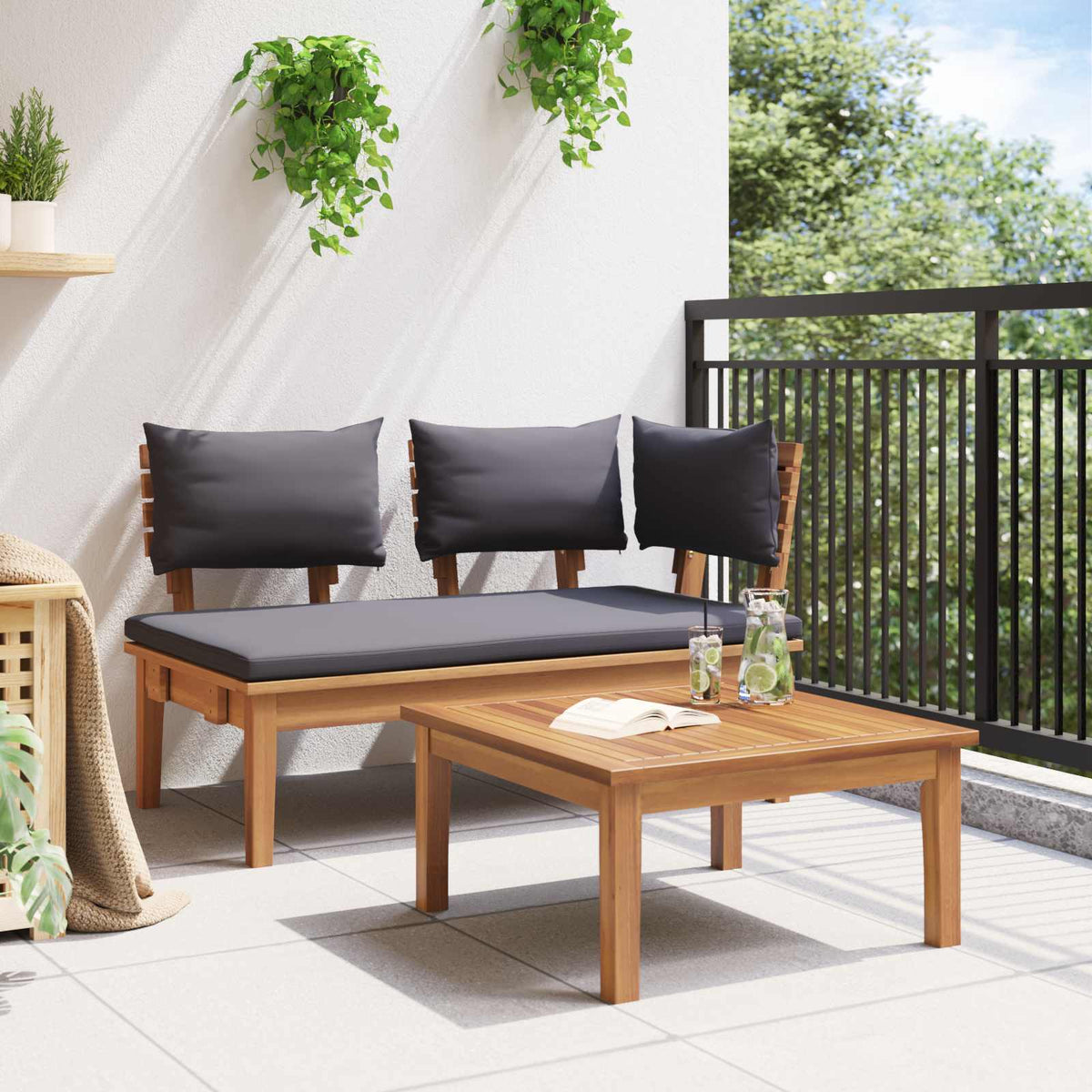 Garden Bench 2 pcs Grey and Brown Solid Teak wood