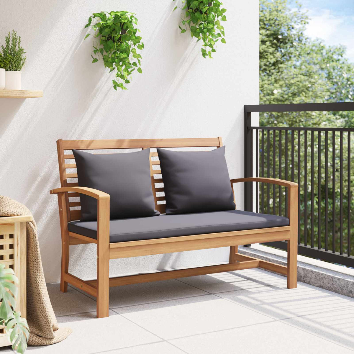 Garden Bench and Table Set with Cushion 2 Piece Solid Teak Wood