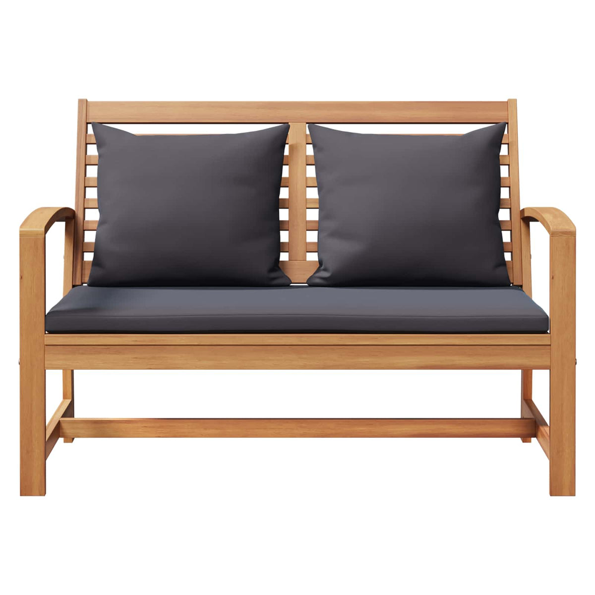 Bench with Cushion 2 pcs Brown and Dark Grey Solid Teak Wood