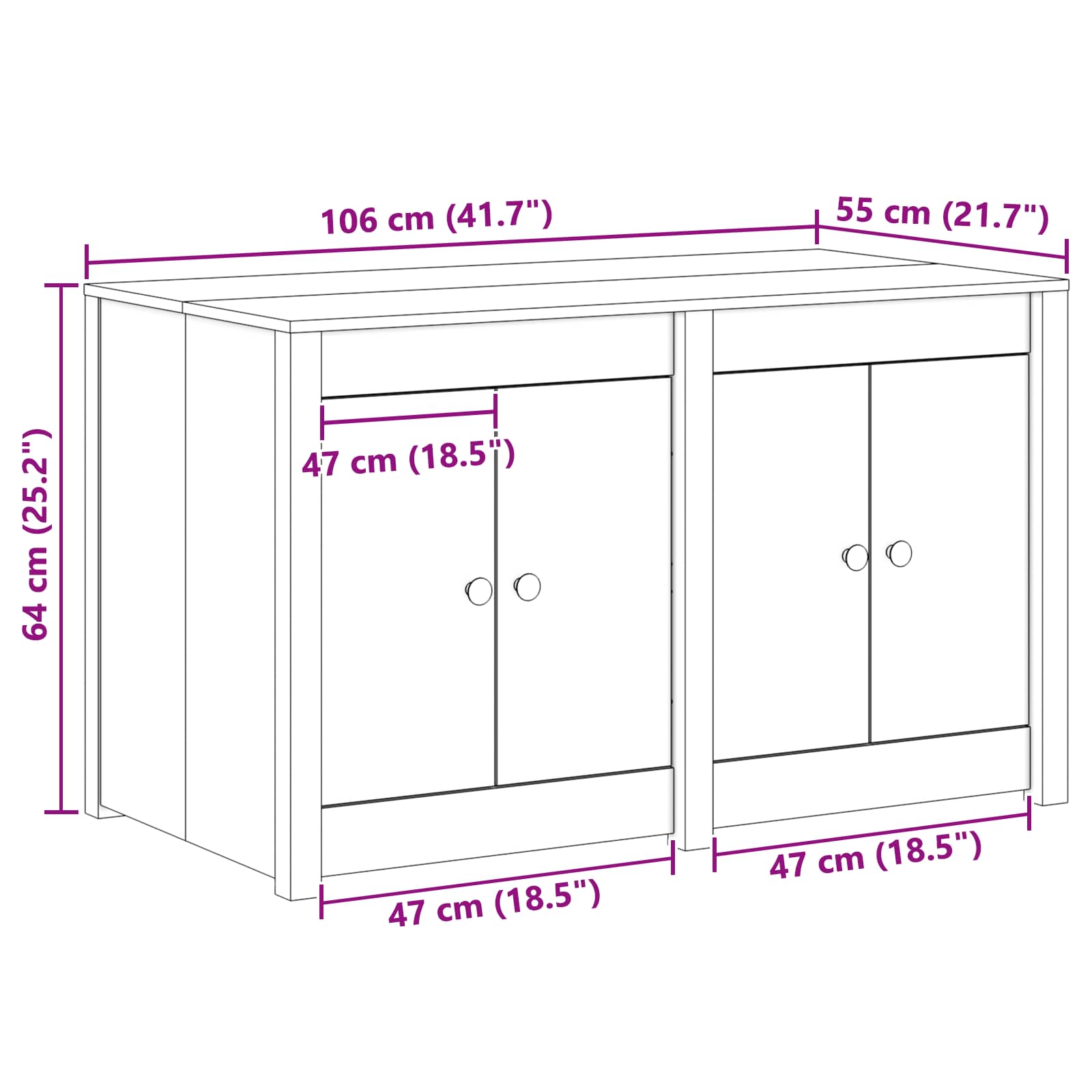 Kitchen Cabinet MEPPEL White 106 x 55 x 64 cm Solid Pine wood