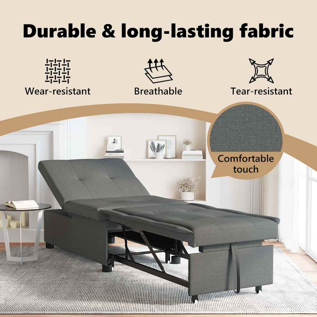 Pull Out Sofa Bed Dark Grey 194 x 50 x 82 cm Fabric