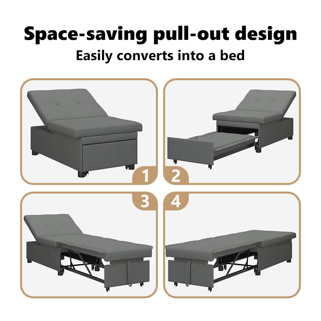 Pull Out Sofa Bed Dark Grey 194 x 50 x 82 cm Fabric