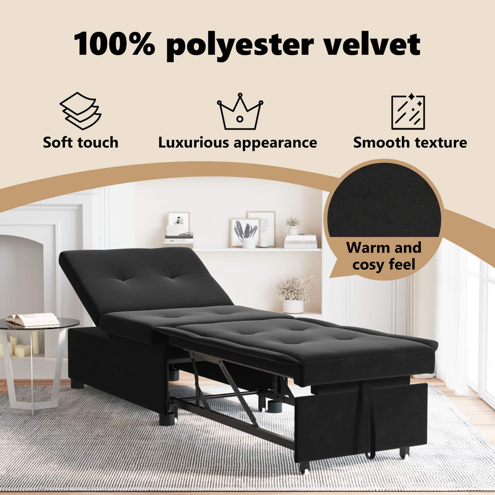 Sofa Bed Black 194 x 67 x 82 cm Velvet