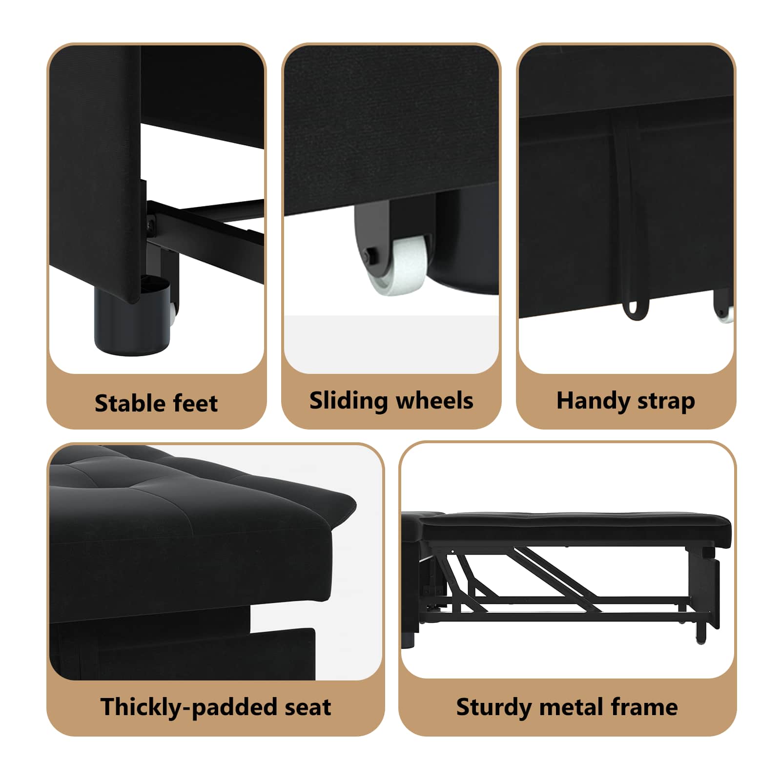 Sofa Bed Black 194 x 67 x 82 cm Velvet