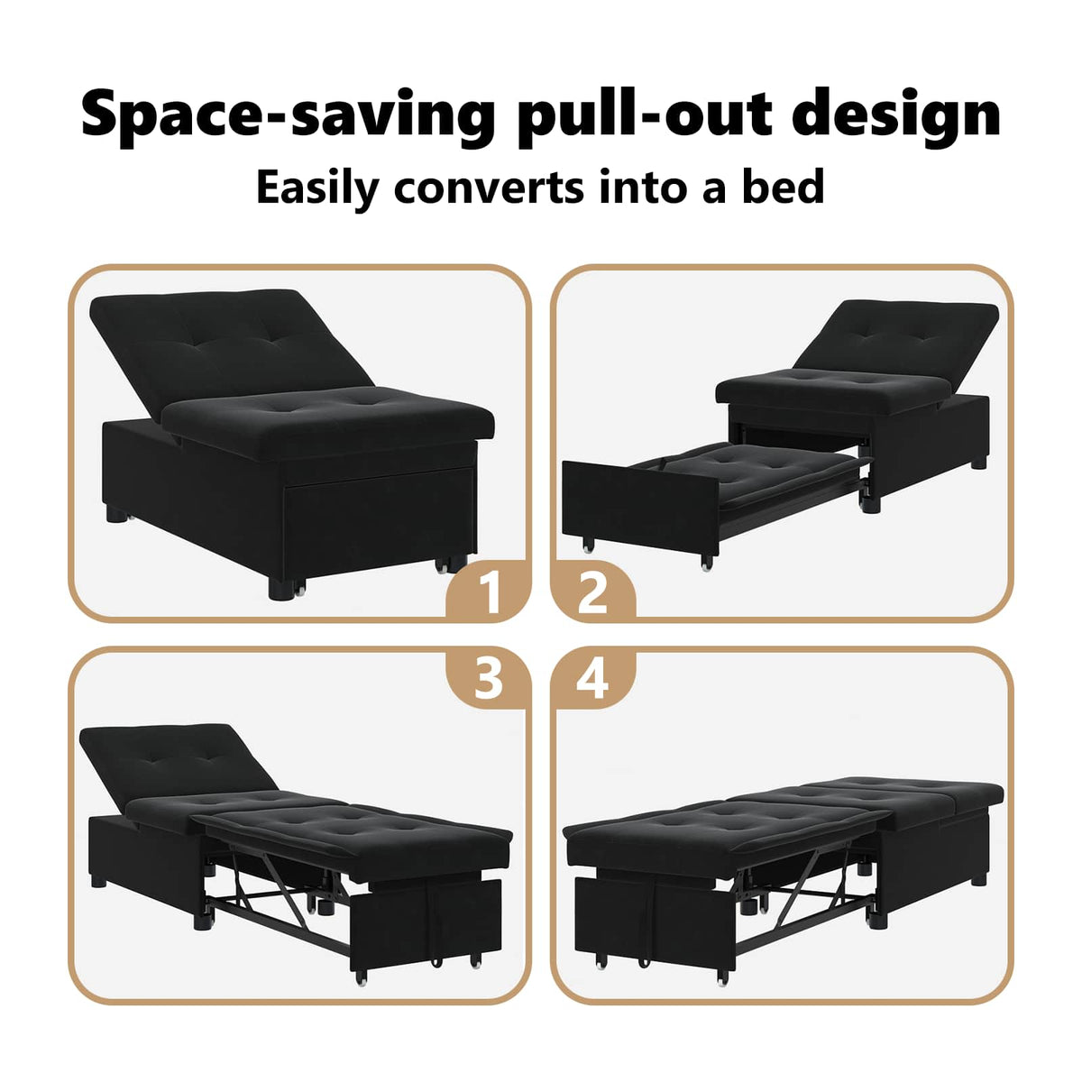 Sofa Bed Black 194 x 67 x 82 cm Velvet
