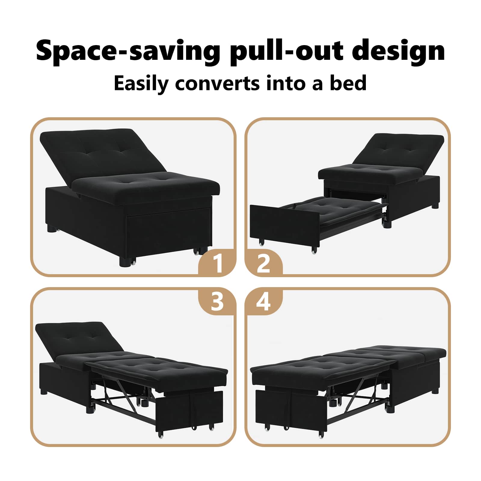 Sofa Bed Black 194 x 67 x 82 cm Velvet