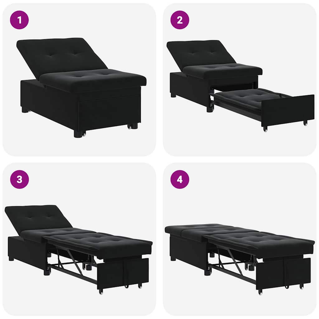 Sofa Bed Black 67 x 194 x 38 cm Velvet