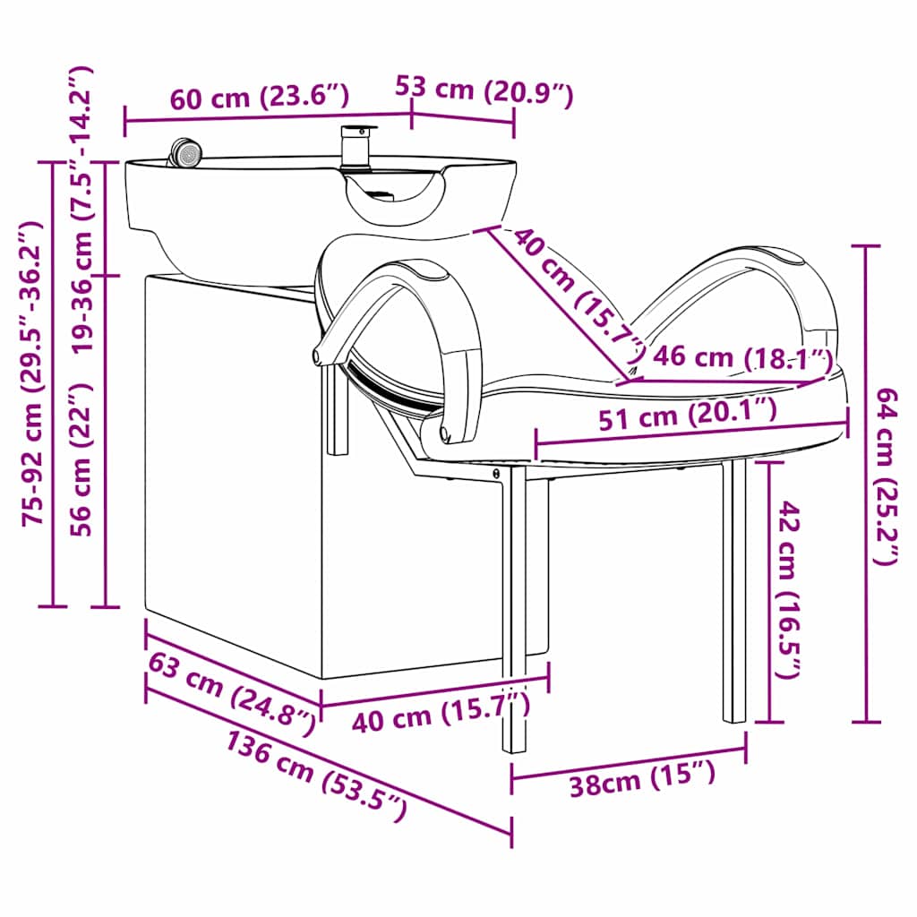 Shampoo Chair Height Adjustable Black 136 x 60 x 92 cm PVC