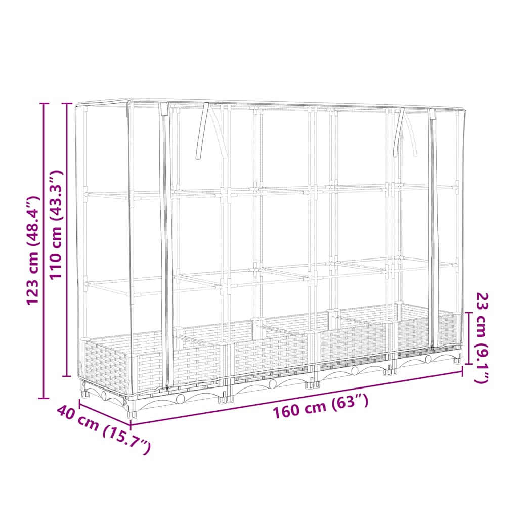 Raised Bed with Greenhouse Cover Rattan Look 160x40x123 cm