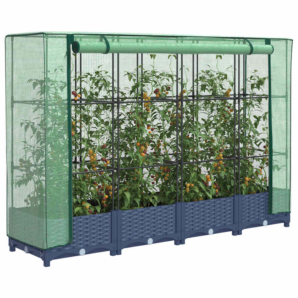 Raised Bed with Greenhouse Cover Rattan Look 160x40x123 cm