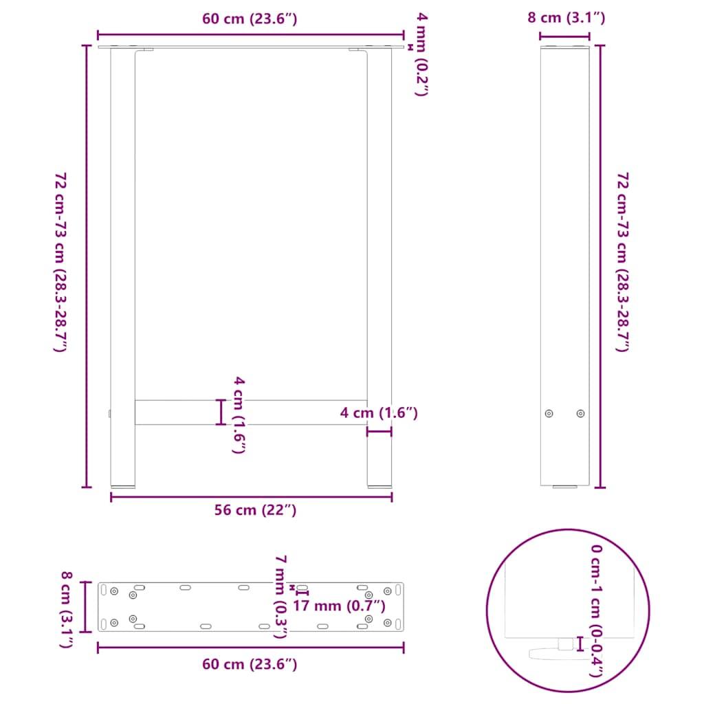Dining Table Legs Black 2 pcs 60x(72-73) cm Steel
