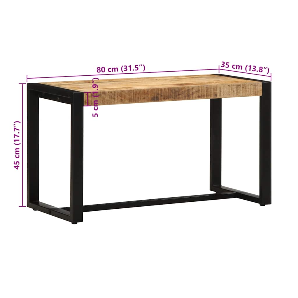 Bench 80x35x45 cm Solid Rough Wood Mango