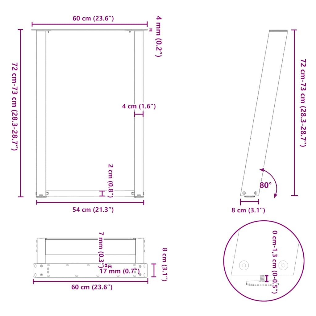 Dining Table Legs U-Shaped 2 pcs Black 60x(72-73) cm Steel