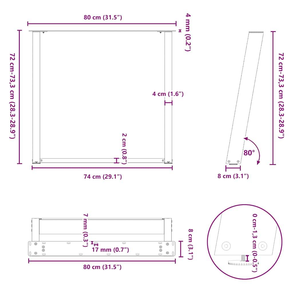 Dining Table Legs U-Shaped 2 pcs Black 80x(72-73) cm Steel