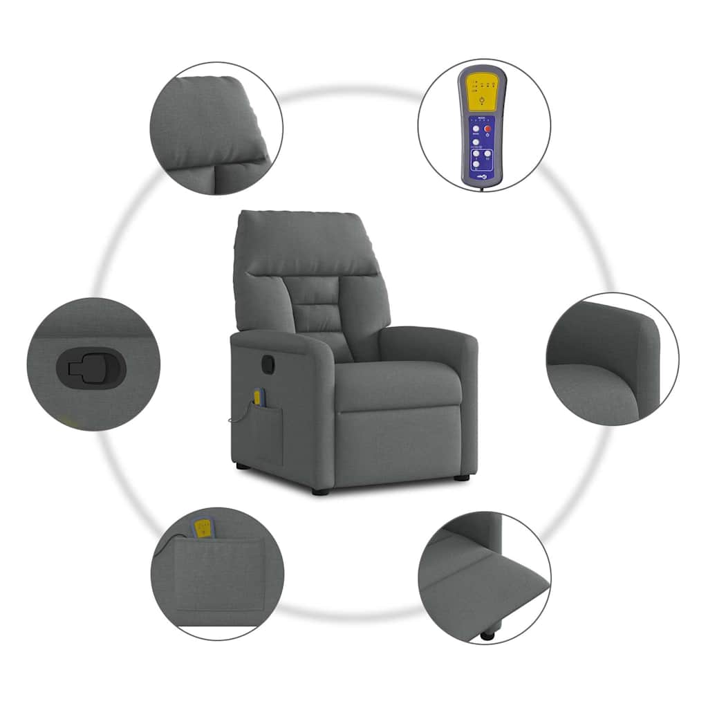 Massage Recliner Chair Dark Grey Fabric