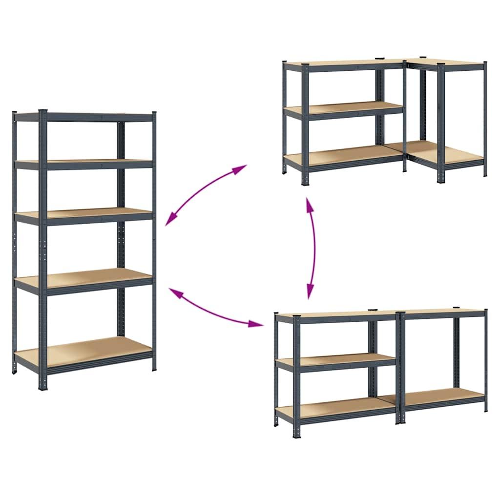 5-Layer Heavy-duty Shelves 2 pcs Anthracite Steel&Engineered Wood