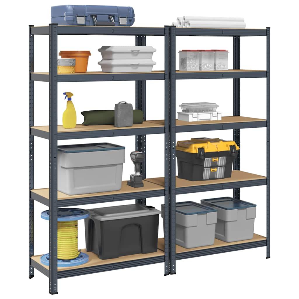 5-Layer Heavy-duty Shelves 2 pcs Anthracite Steel&amp;Engineered Wood