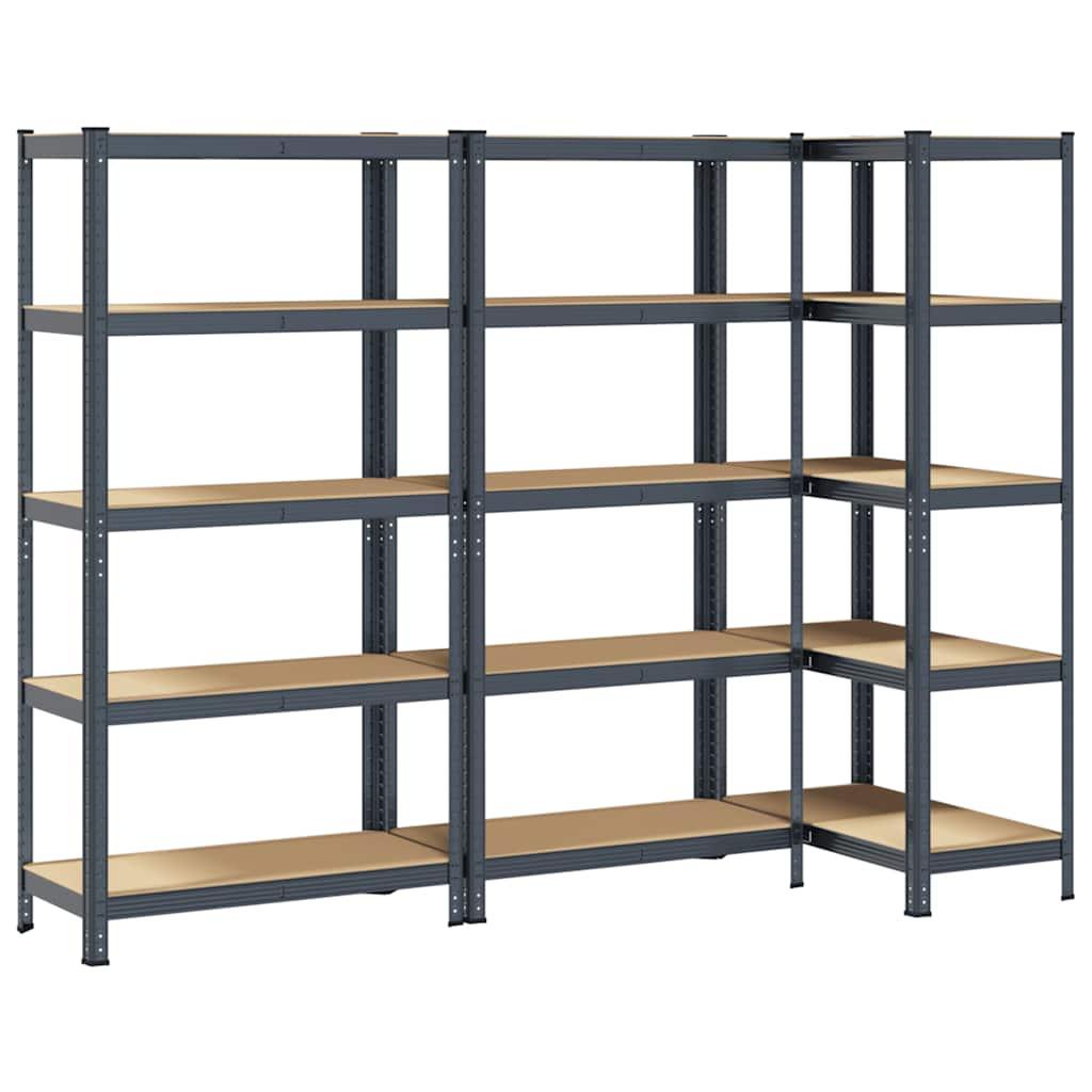 5-Layer Heavy-duty Shelves 3 pcs Anthracite Steel&Engineered Wood
