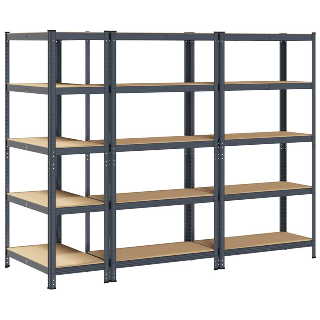 5-Layer Heavy-duty Shelves 3 pcs Anthracite Steel&Engineered Wood