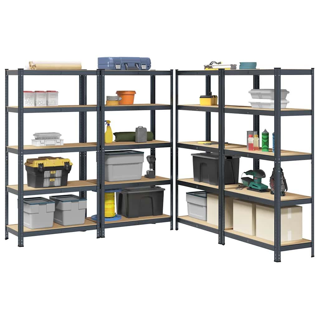 5-Layer Heavy-duty Shelves 4 pcs Anthracite Steel&amp;Engineered Wood