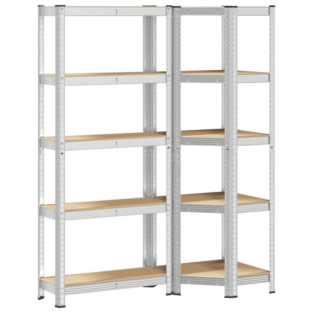 2 Piece 5-Layer Shelves Set Silver Steel&Engineered Wood