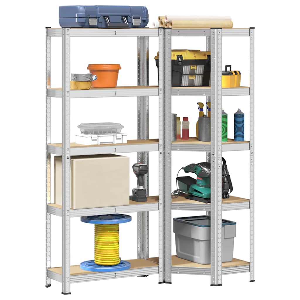 2 Piece 5-Layer Shelves Set Silver Steel&amp;Engineered Wood