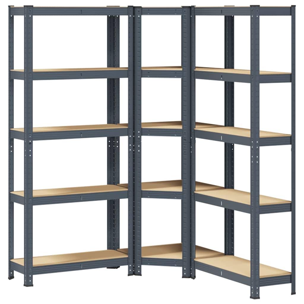 3 Piece 5-Layer Shelves Set Anthracite Steel&Engineered Wood