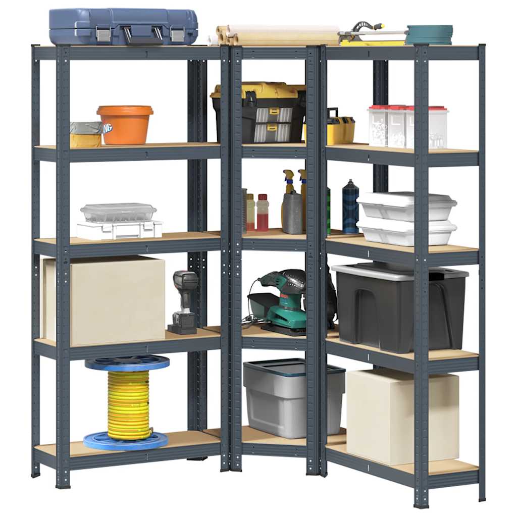 3 Piece 5-Layer Shelves Set Anthracite Steel&amp;Engineered Wood