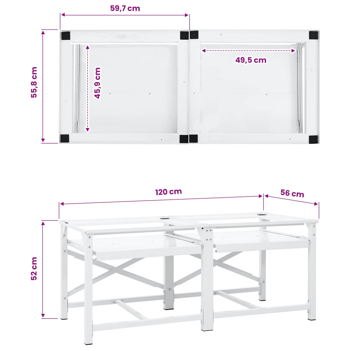 Double Washing Machine Pedestal with Pull-Out Shelves White