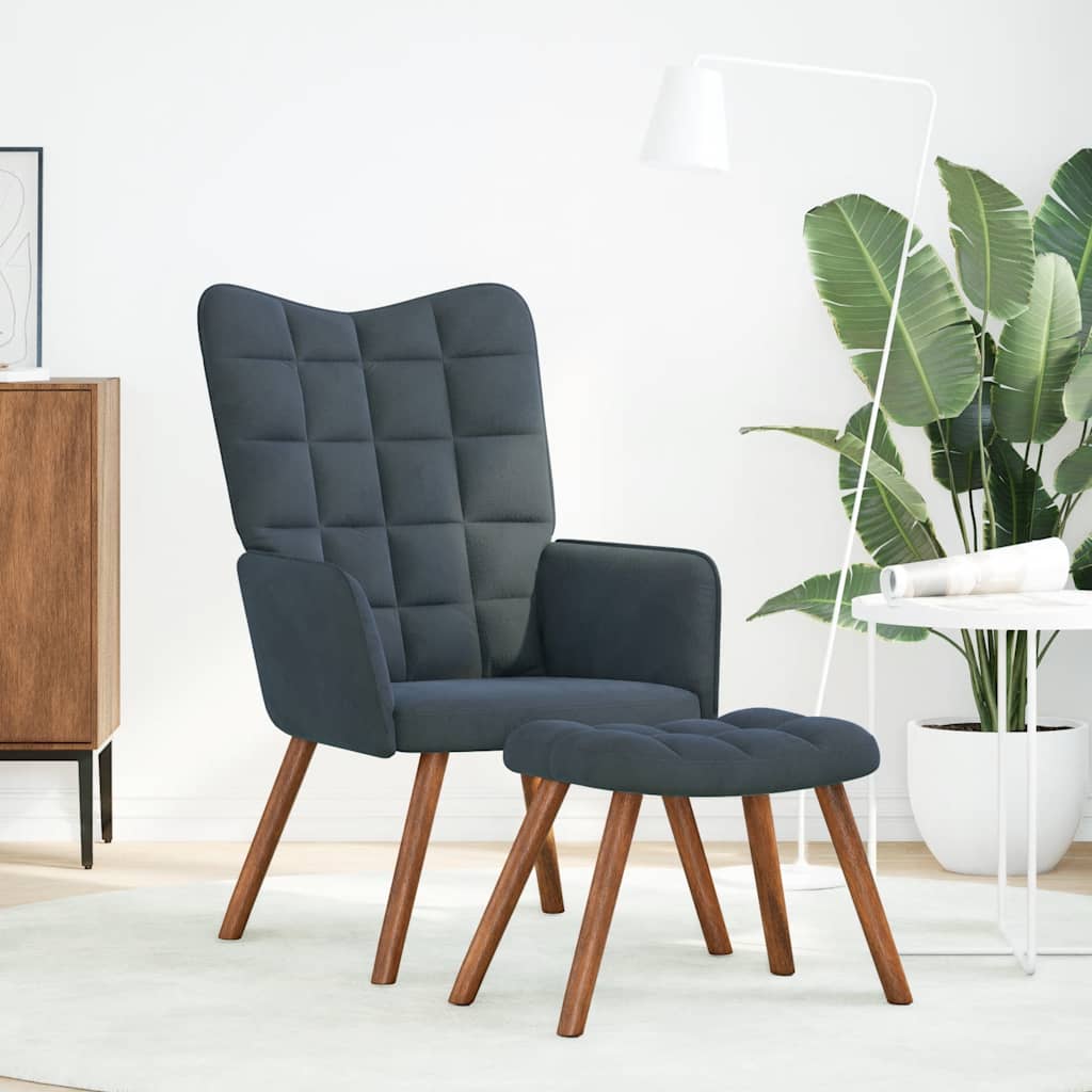 Relaxing Chair with Stool Dark Grey Velvet
