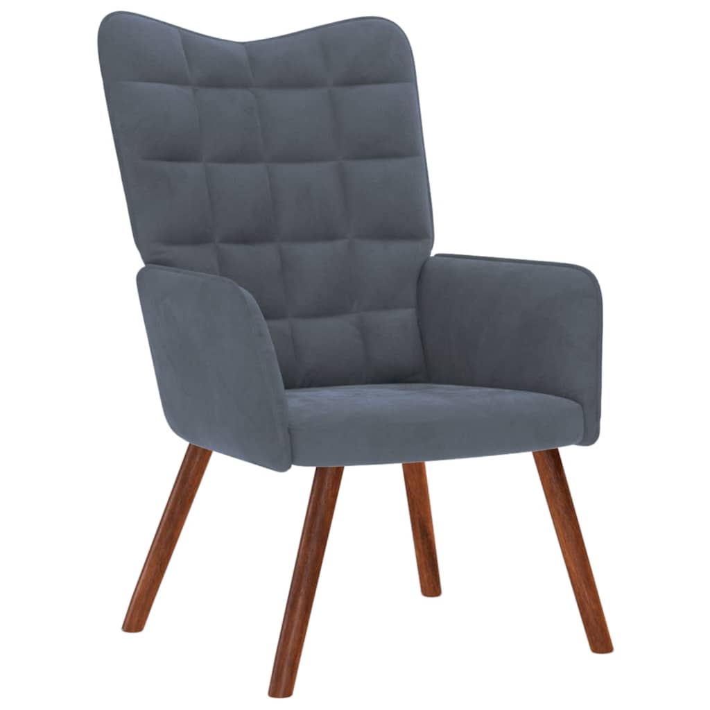 Relaxing Chair with Stool Dark Grey Velvet