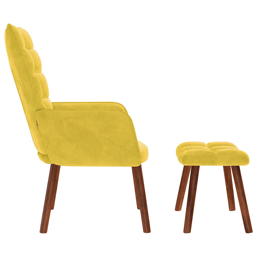 Relaxing Chair with Stool Yellow Velvet