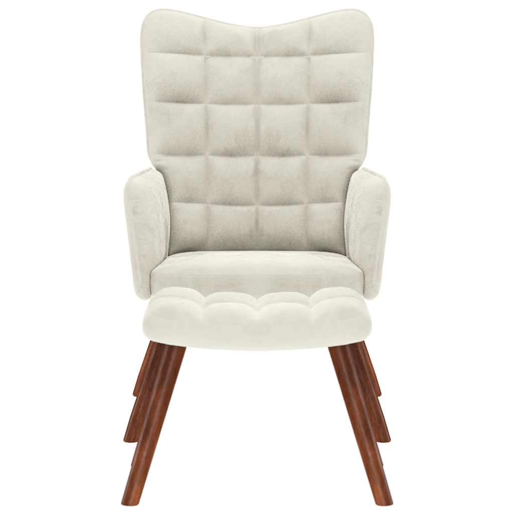 Relaxing Chair with Stool Cream Velvet