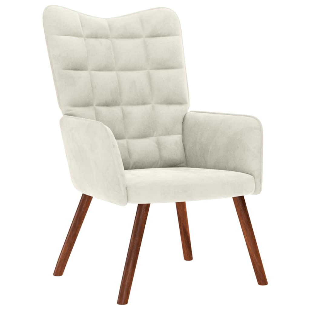 Relaxing Chair with Stool Cream Velvet